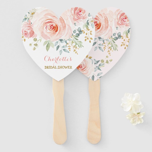 Feminine Blush Pink Floral Bridal Wedding Shower Hand Fan (Front and Back)