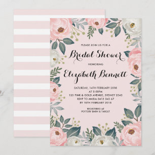 Feminine Blush Pink  Floral Peony Bridal Shower Invitation