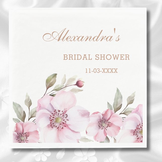 Feminine Blush Pink Floral Roses Bridal Shower Napkin (Creator Uploaded)
