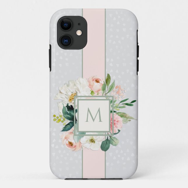 Feminine Blush Pink Floral with Your Monogram Case-Mate iPhone Case (Back)