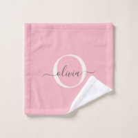 Feminine Blush Pink Grey Monogram Script Name Chic
