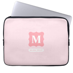 Feminine Blush Pink Minimalist Chic Monogram Name Laptop Sleeve