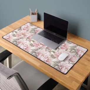 Feminine Blush Pink Peony Floral Desk Mat