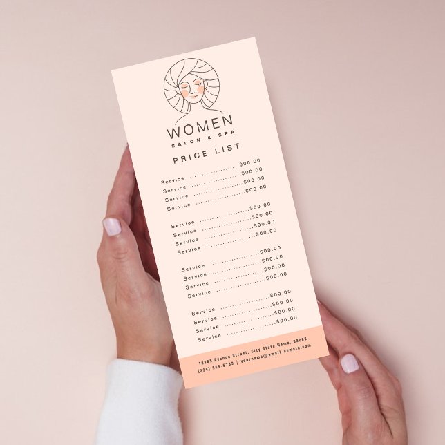 Feminine Blush Pink Salon & Spa Price List service Rack Card (Creator Uploaded)