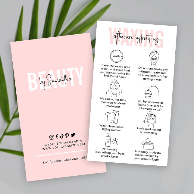  Feminine Blush Pink Waxing Aftercare Instructions Business Card (Creator Uploaded)