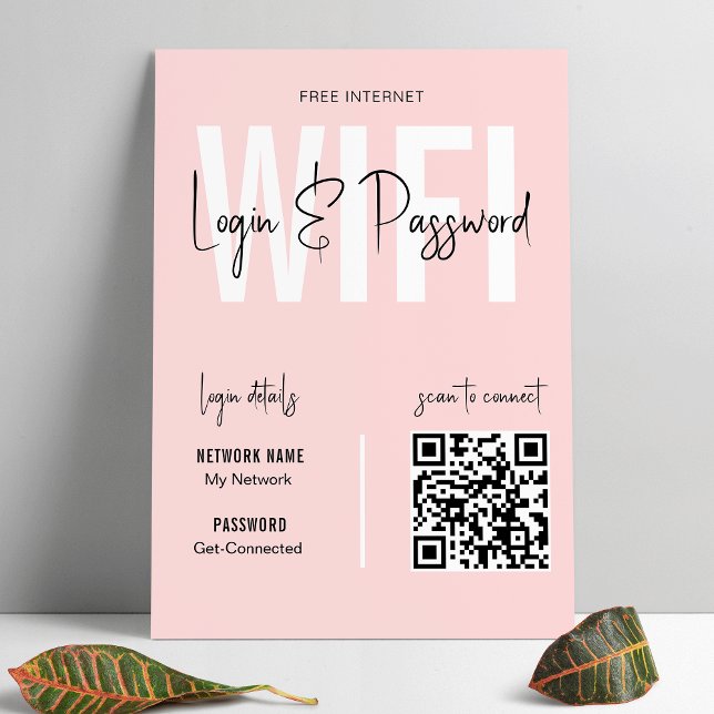 Feminine Blush Pink WIFI Password Scan QR Code Poster (Creator Uploaded)