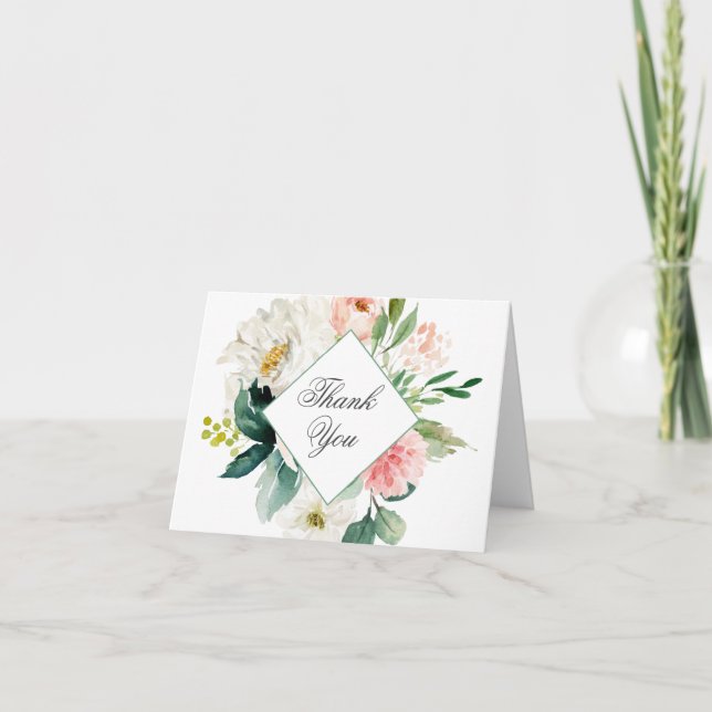 Feminine Blush Rose Floral Thank You Card (Front)