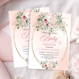 Feminine Blush Rose Gold Girl Baby Shower Invite