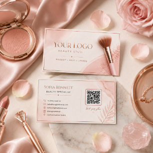 Feminine Blush Rose Gold QR Code Salon Branding Business Card