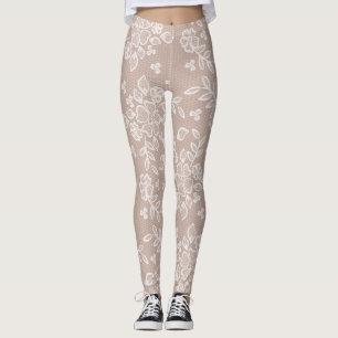 Feminine Blush & White  Trendy Lace Yoga Leggings