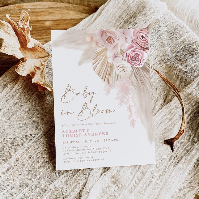 Feminine Boho Baby in Bloom Pampas Floral Shower Invitation (Creator Uploaded)