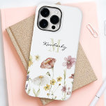 Feminine Boho Botanical Wildflowers with Monogram Case-Mate iPhone 14 Pro Max Case<br><div class="desc">Contemporary with a fresh feminine look,  this design is bordered along the bottom in watercolor wildflowers with beautiful soft pastel colours of yellow,  pink,  blue and ivory beige. A text template is included to personalise with a first name and monogram initial of the last name.</div>