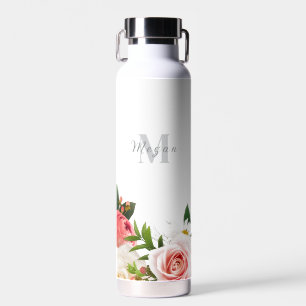 Feminine Boho Botanical Wildflowers with Monogram Water Bottle