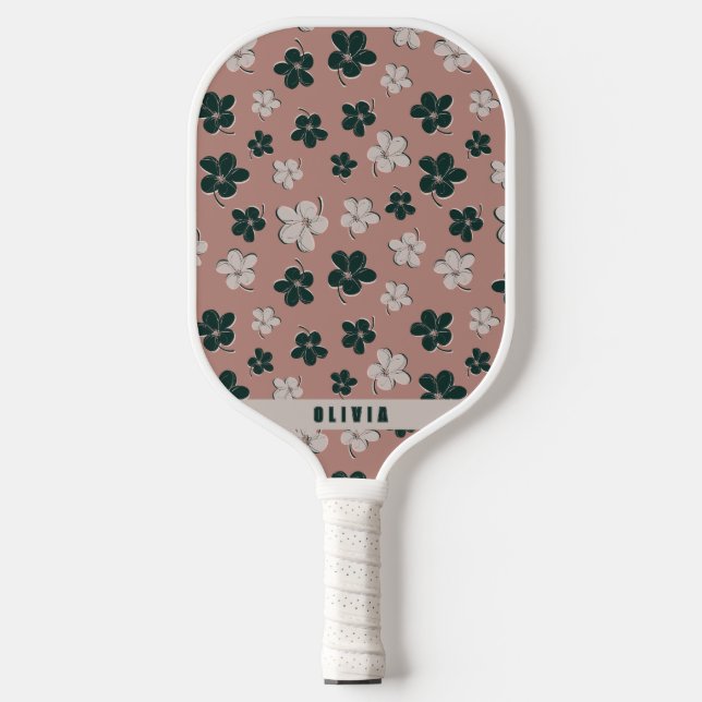 Feminine Boho Floral Pastel Pink Pickleball Paddle (Front)