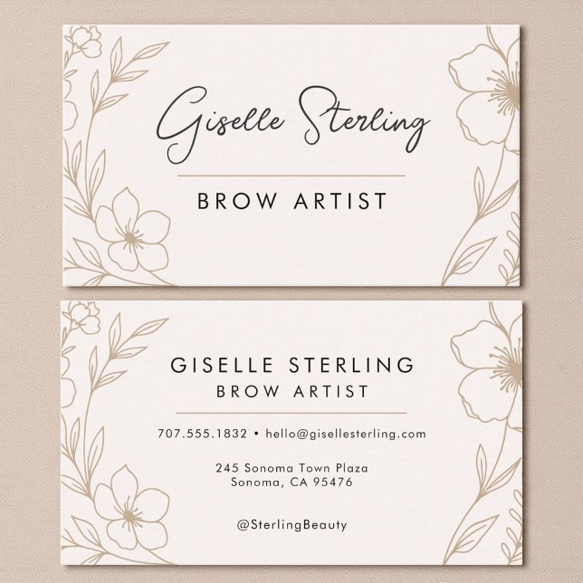 Feminine Botanical Black and Blush Beauty Business Card (Creator Uploaded)
