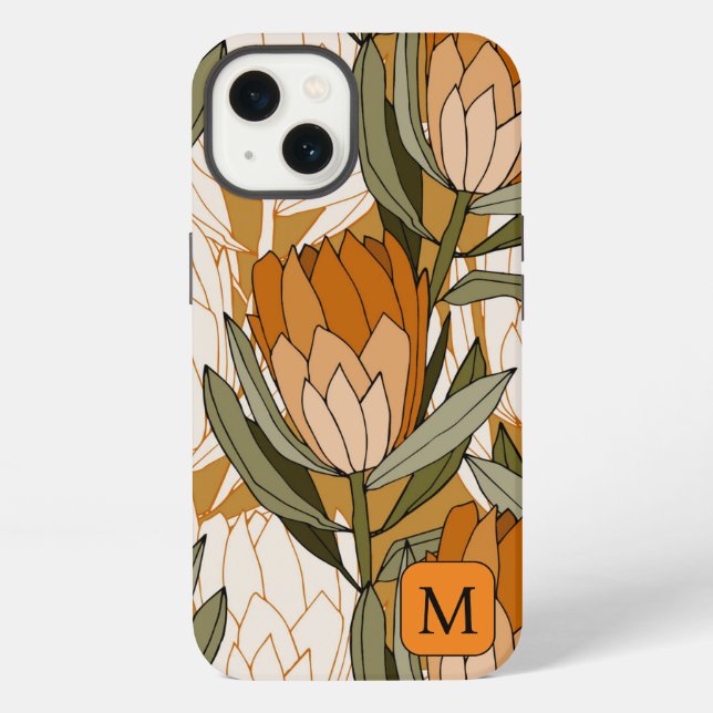 Feminine botanical pattern in brown Initial iPhone Case (Back)
