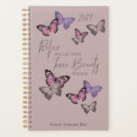 Feminine Butterflies w. Positive Typography - Pink Planner<br><div class="desc">Personalise this planner with your name,  or custom text. The feminine design features pretty butterflies and positive wording in stylish typography. It has a trendy colour palette of dusty pink and grey. Perfect for home,  work or school. Please browse our store for matching and coordinating designs.</div>