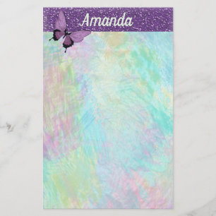 Feminine Butterfly and Faux Glitter Stationery