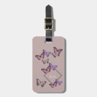 Feminine Butterfly Pattern w. Monogram - Pink Grey