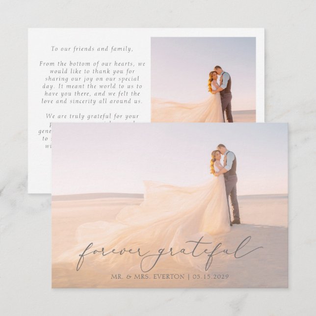 Feminine Calligraphy Full Bleed Photo Wedding Than Thank You Card (Front/Back)