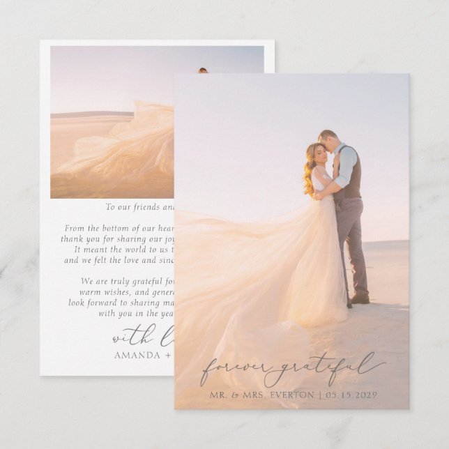 Feminine Calligraphy Full Bleed Photo Wedding Thank You Card (Front/Back)