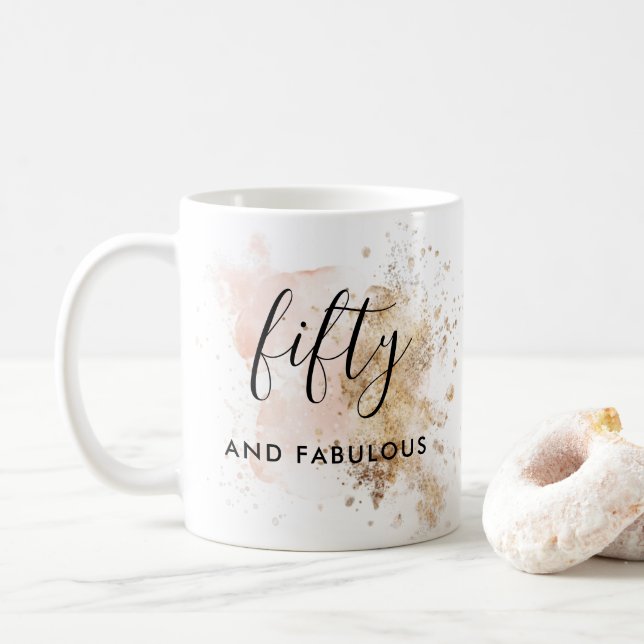 Feminine Chic Fifty And Fabulous 50th Birthday  Coffee Mug (With Donut)