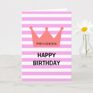 Feminine Chic Princess Happy Birthday Red Crown    Card
