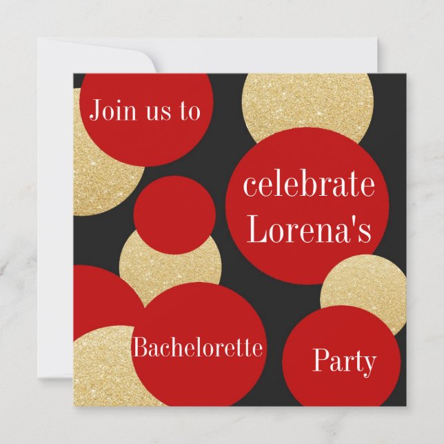 Feminine Chic Red Glitter Gold Bachelorette Party Invitation (Front)