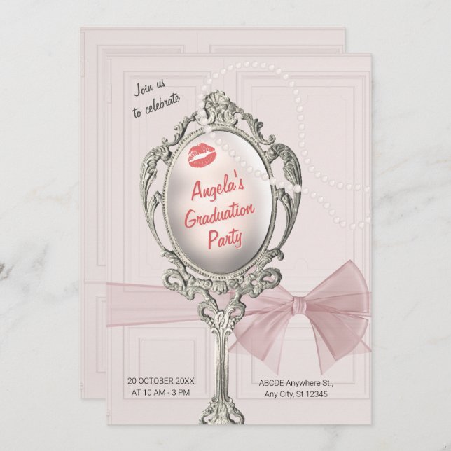 Feminine classic vintage graduation invitation (Front/Back)