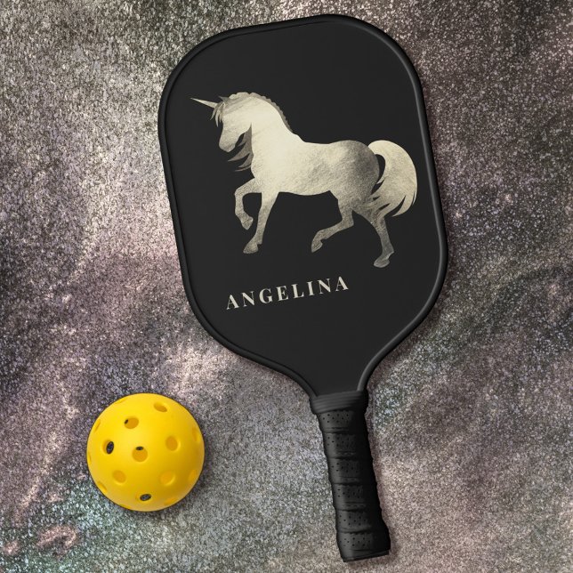  Feminine Classy Black Silver Unicorn Personalised Pickleball Paddle (Creator Uploaded)