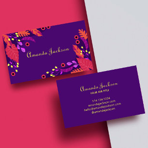 Feminine Colourful Tropical Flowers Floral Script Business Card