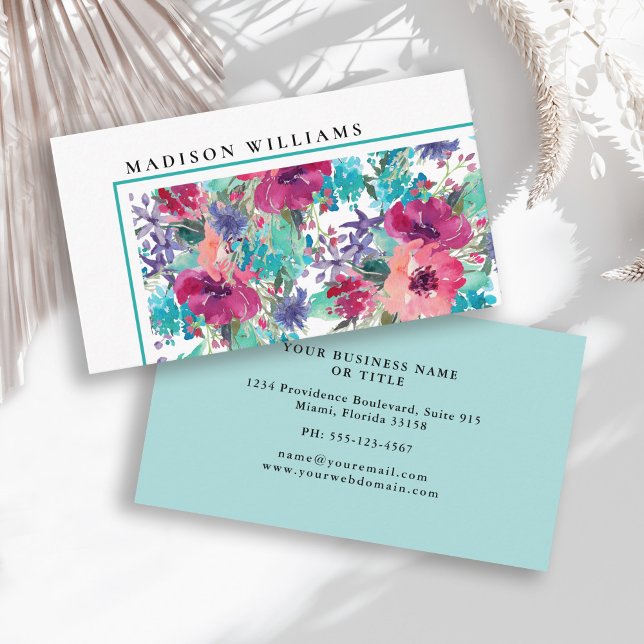Feminine Colourful Watercolor Floral Pattern Business Card (Creator Uploaded)