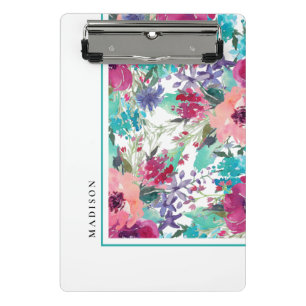 Feminine Colourful Watercolor Floral Pattern Mini Clipboard