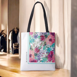 Feminine Colourful Watercolor Floral Pattern Tote Bag