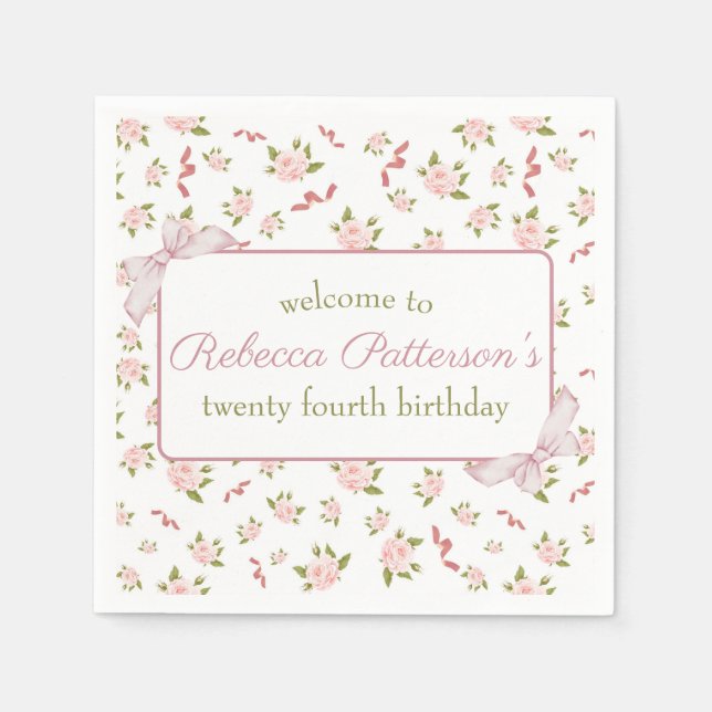 Feminine Coquette Vintage Floral Birthday Party Napkin (Front)