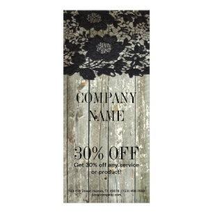 Feminine country chic black lace barn wood rack card