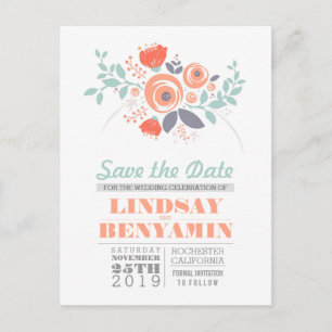 Feminine cute floral save the date postcards