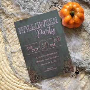 Feminine dark vintage pink adult halloween party invitation