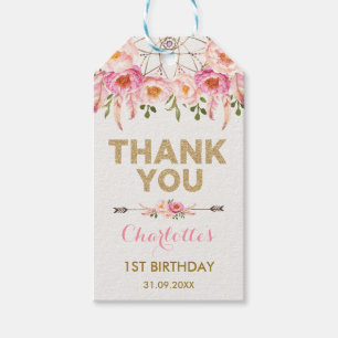 Feminine Dreamcatcher / Pink Gold Floral Wild One Gift Tags