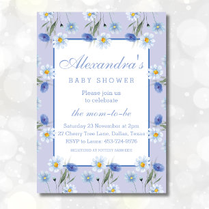 Feminine Dusty Blue Boho Wildflowers Baby Shower Invitation