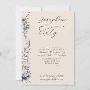 Feminine Dusty Blue Wildflower Sixtieth Birthday Invitation