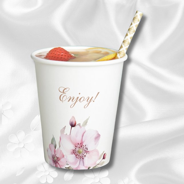 Feminine Dusty Pink Floral Roses Bridal Shower  Paper Cups (Creator Uploaded)