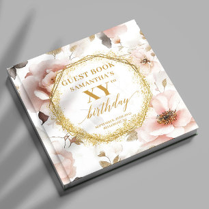 Feminine dusty pink ivory gold birthday event guest book