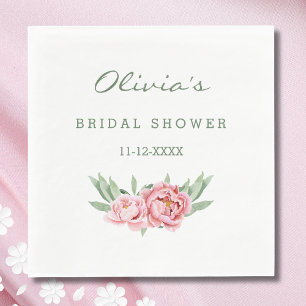 Feminine Dusty Pink Peony Floral Bridal Shower Napkin