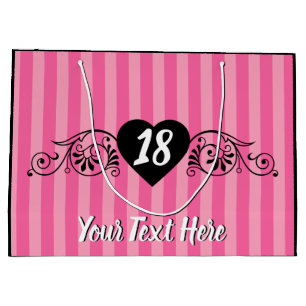 Feminine Elegant Birthday Party Pink Stripes Large Gift Bag