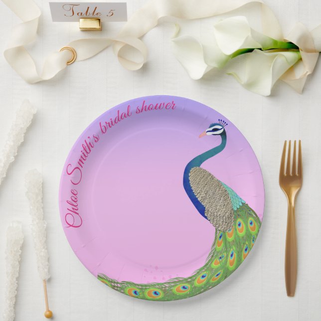 Feminine Elegant Peacock Bridal Shower Paper Plate (Wedding)