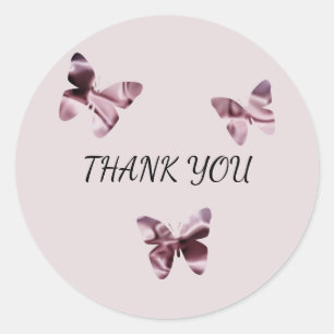 Feminine Elegant Pink Satin Butterfly Thank You Classic Round Sticker