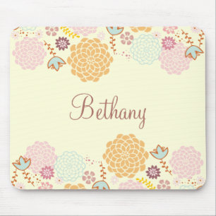 Feminine Fancy Modern Floral Personalised Mouse Mat