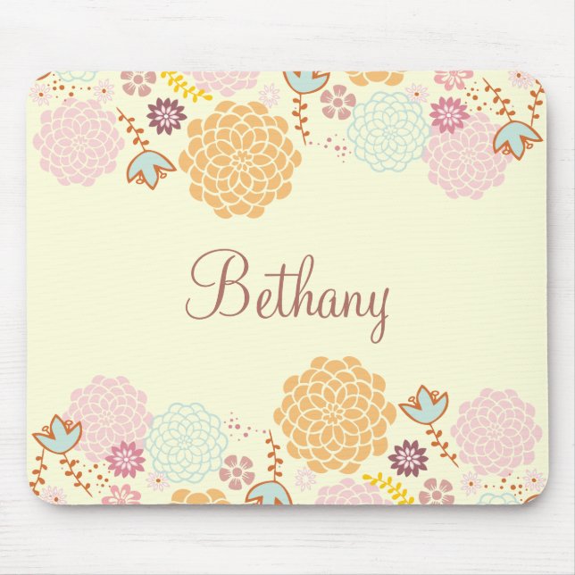 Feminine Fancy Modern Floral Personalised Mouse Mat (Front)