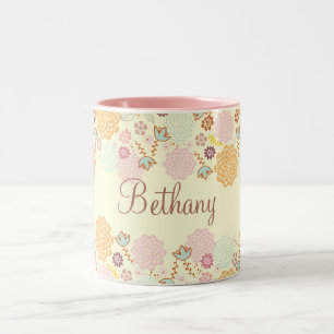 Feminine Fancy Modern Floral Personalised Two-Tone Coffee Mug
